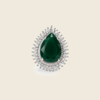 Rhodium Plated Green Oval Halo Anti-Tarnish Waterproof Ring