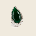 Rhodium Plated Green Teardrop Anti-Tarnish Waterproof Ring