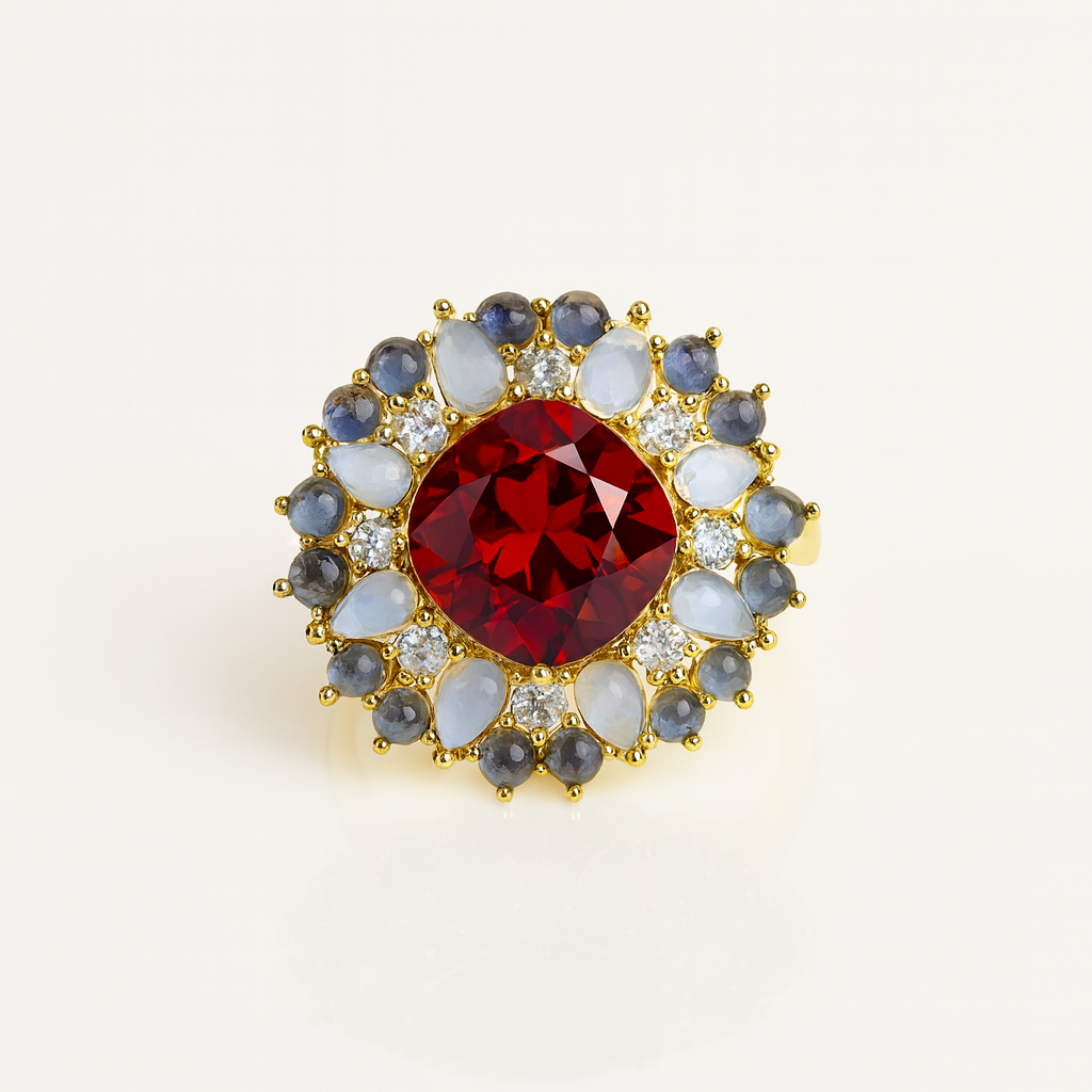 Aanura Silver Emerald Cluster Statement Ring