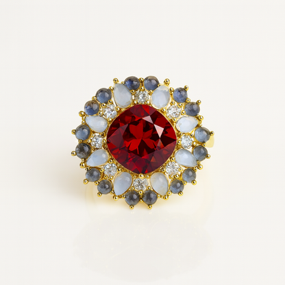 Aanura Silver Emerald Cluster Statement Ring