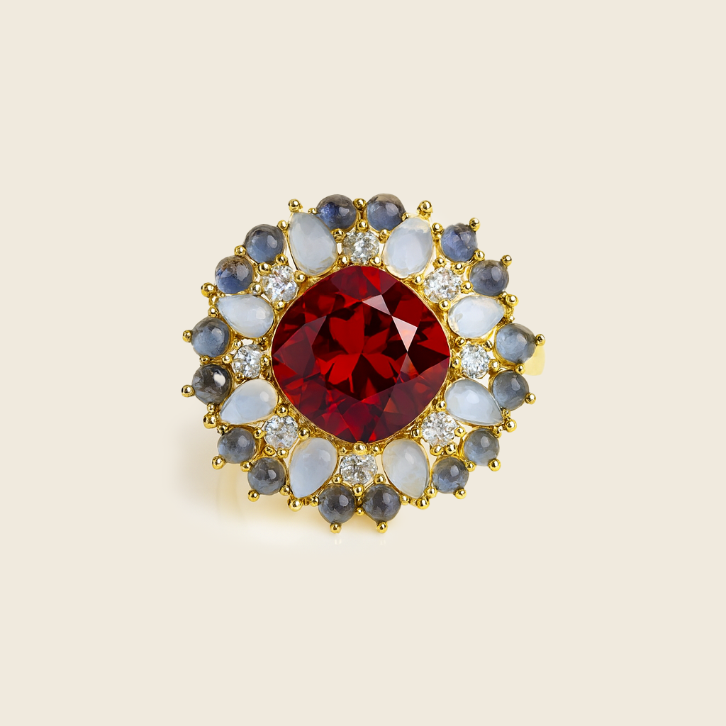 Aanura Silver Emerald Cluster Statement Ring
