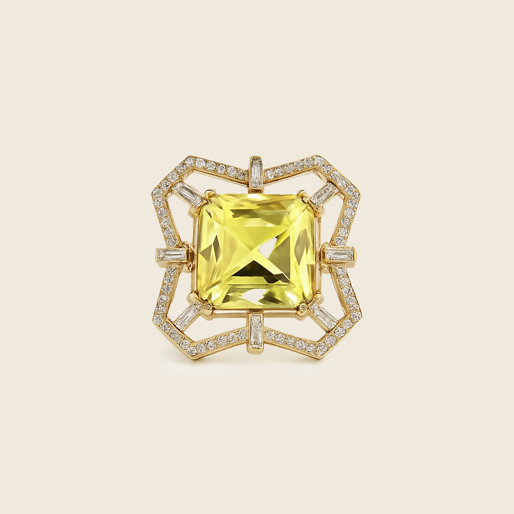 Aanura Gold-Tone Pink Gem Geometric Cocktail Ring
