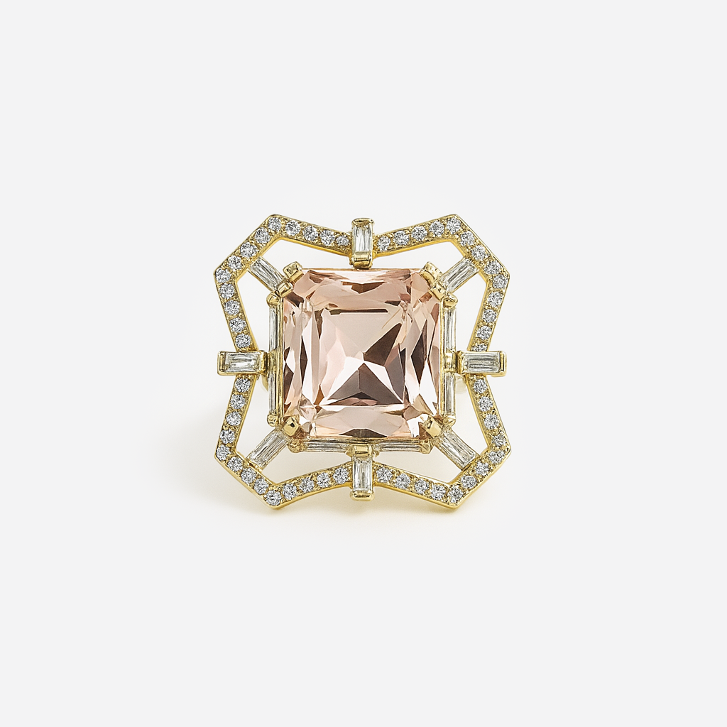 Aanura Gold-Tone Pink Gem Geometric Cocktail Ring