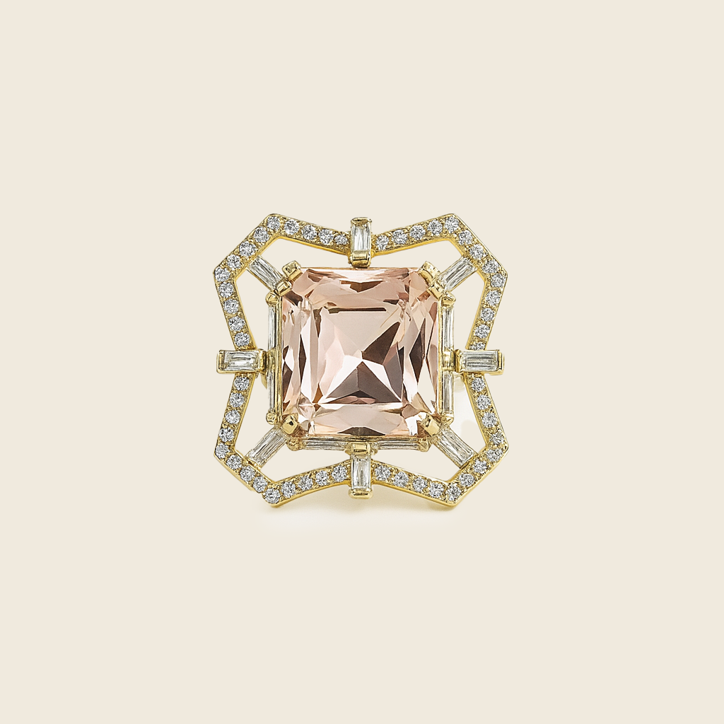 Aanura Gold-Tone Pink Gem Geometric Cocktail Ring