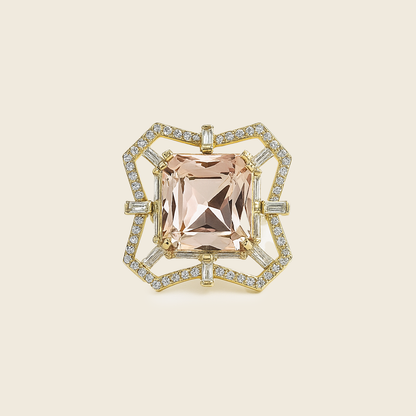 Aanura Gold-Tone Pink Gem Geometric Cocktail Ring