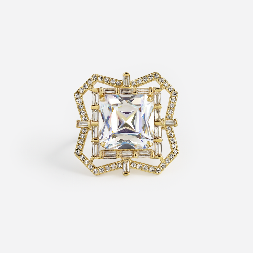 Aanura Gold-Tone Pink Gem Geometric Cocktail Ring