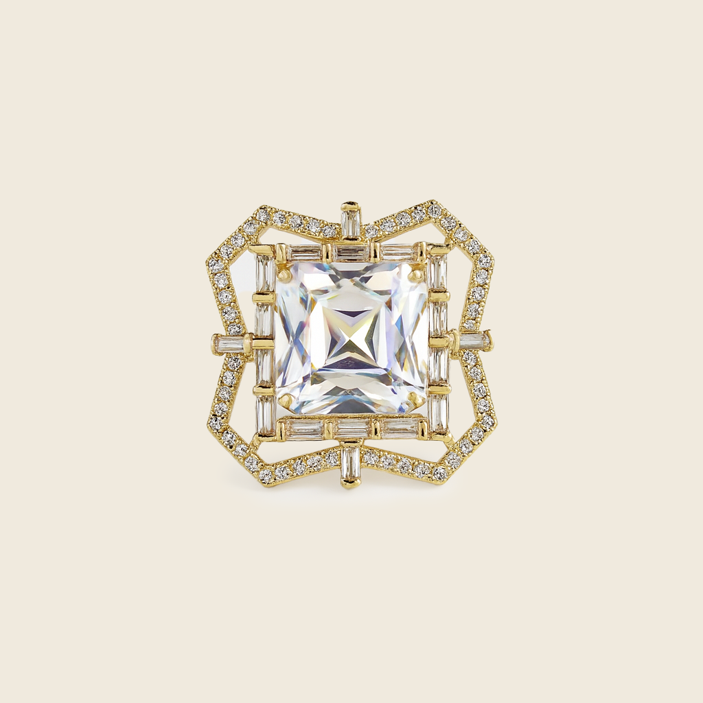 Aanura Gold-Tone Pink Gem Geometric Cocktail Ring