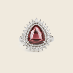 Rhodium Plated Red Oval Halo Anti-Tarnish Waterproof Ring