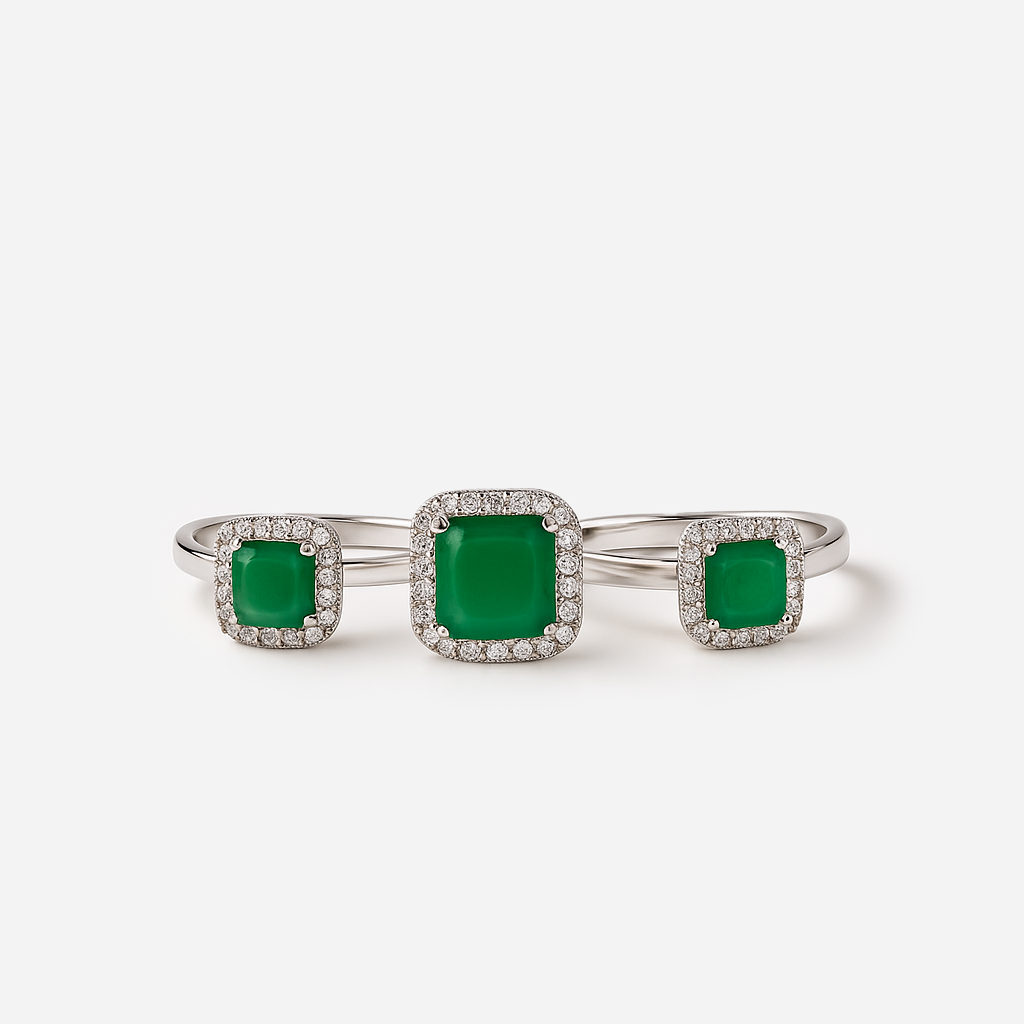 Aanura Silver Emerald-Cut Classic Solitaire Rings