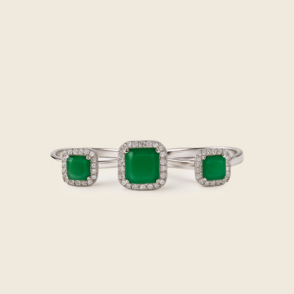 Aanura Silver Emerald-Cut Classic Solitaire Rings