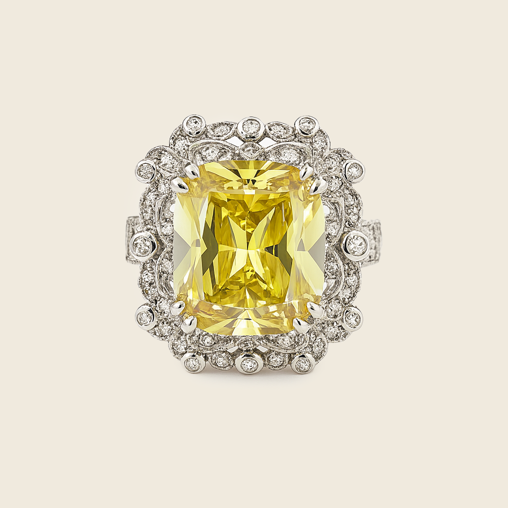 Aanura Silver Yellow Cushion-Cut Cocktail Ring