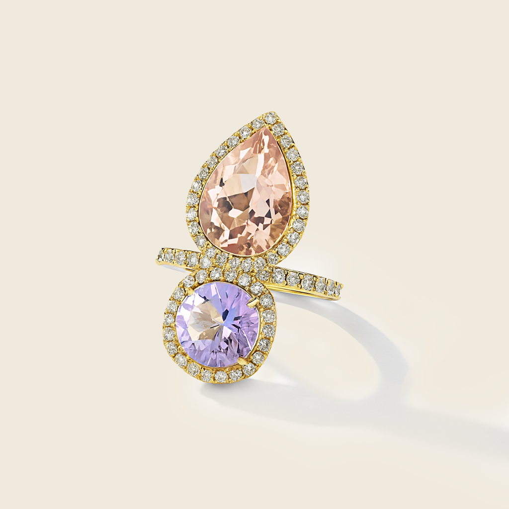 Aanura Gold-Tone Dual Gem Open Band Statement Ring