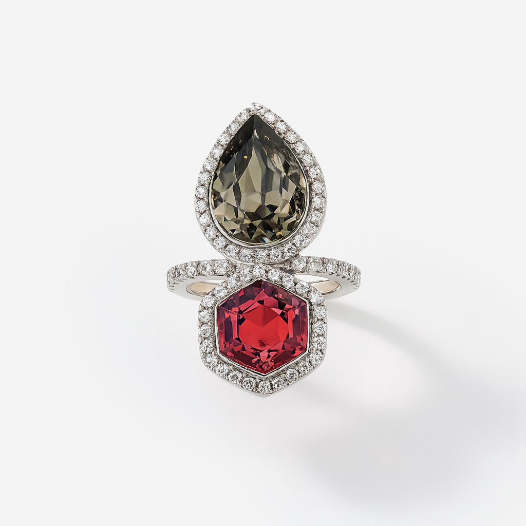 Aanura Gold-Tone Dual Gem Open Band Statement Ring