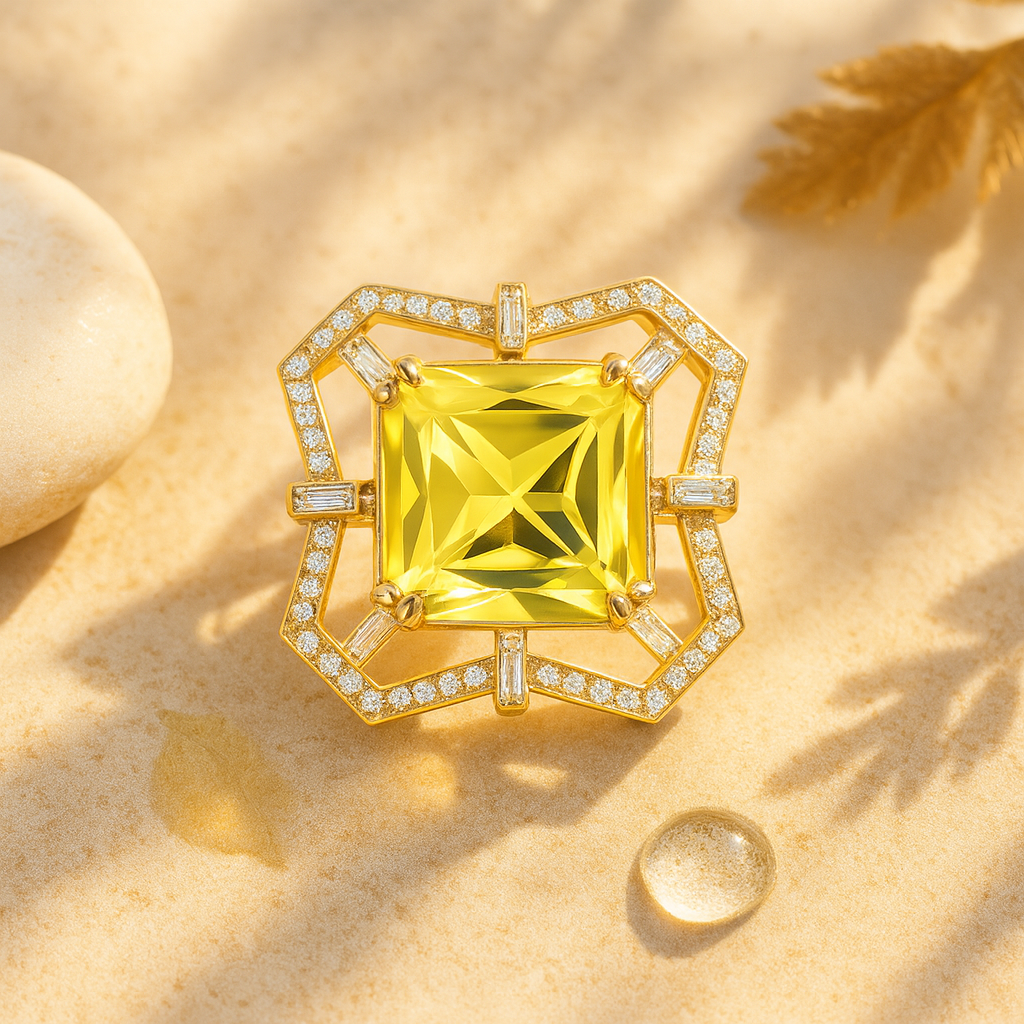 Aanura Gold-Tone Pink Gem Geometric Cocktail Ring