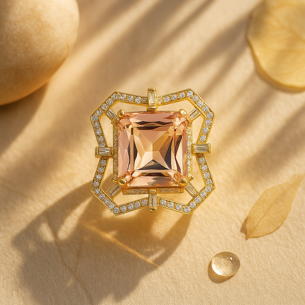 Aanura Gold-Tone Pink Gem Geometric Cocktail Ring