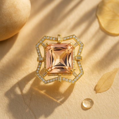 Aanura Gold-Tone Pink Gem Geometric Cocktail Ring
