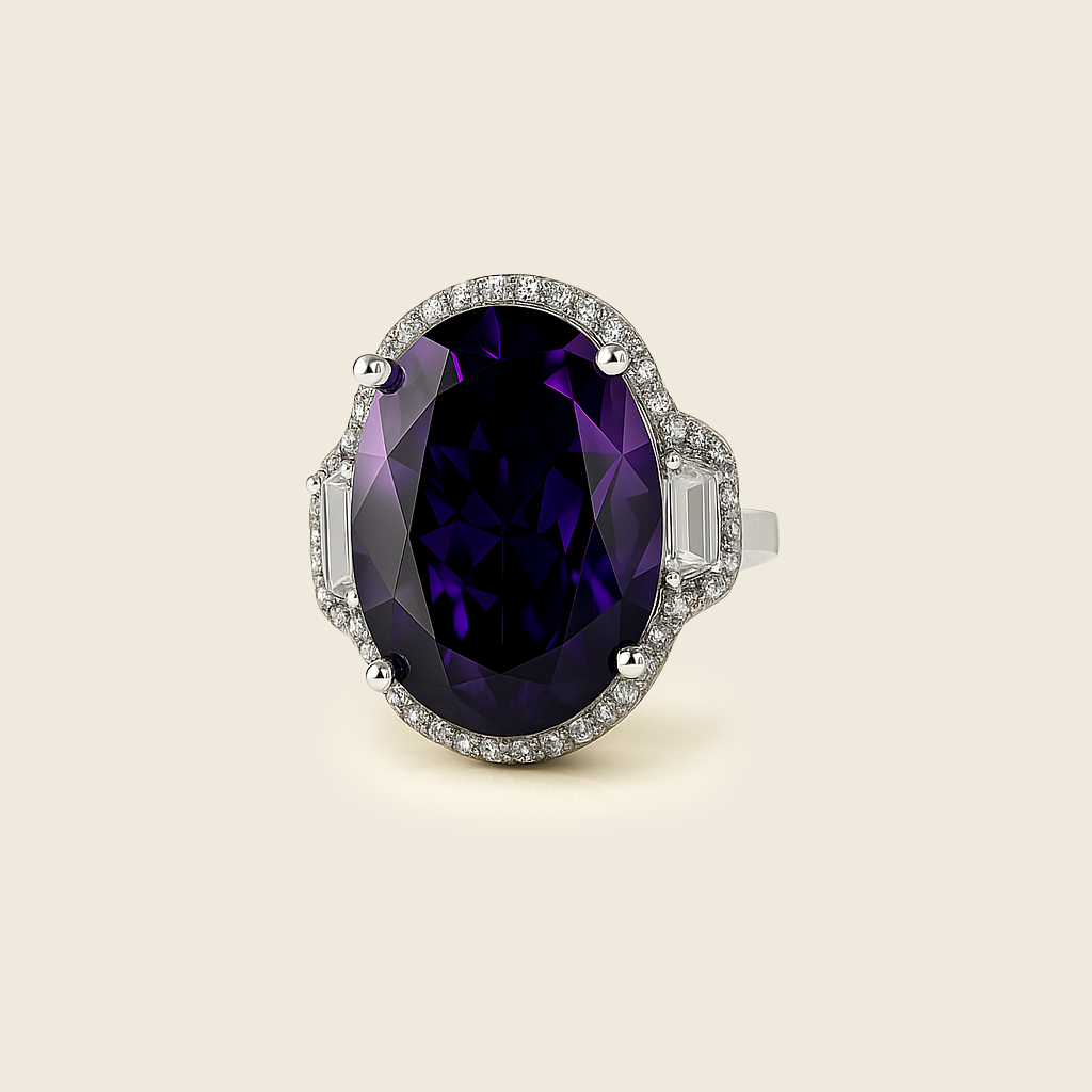 Rhodium Plated Vintage Yellow Gem Anti-Tarnish Waterproof Ring