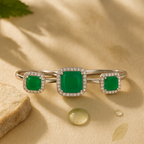 Rhodium Plated Emerald Solitaire Anti-Tarnish Waterproof Ring