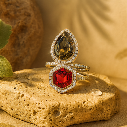 Aanura Gold-Tone Dual Gem Open Band Statement Ring