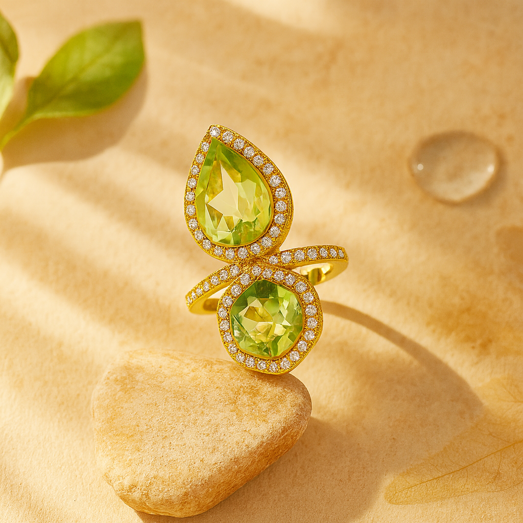 Aanura Gold-Tone Dual Gem Open Band Statement Ring