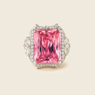 Aanura Silver Ruby-Red Emerald-Cut Cocktail Ring