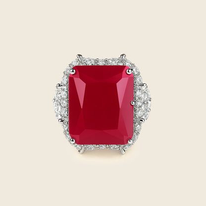 Aanura Silver Ruby-Red Emerald-Cut Cocktail Ring