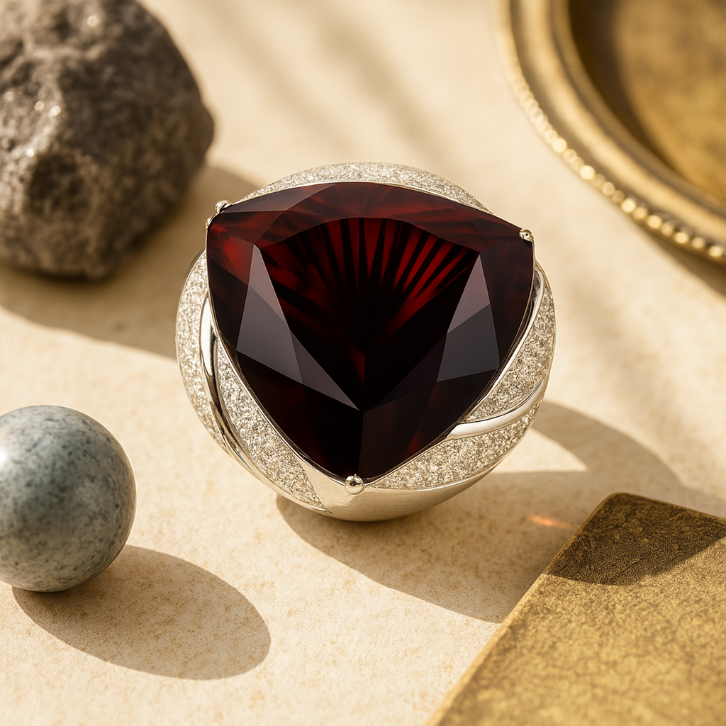 Aanura Silver Oversized Ruby-Red Statement Ring