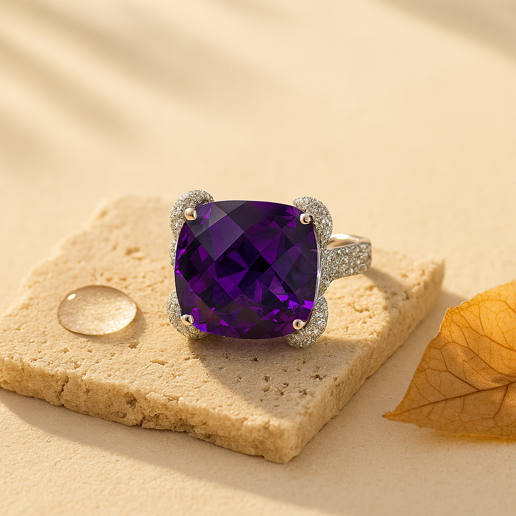 Rhodium Plated Purple Pavé Anti-Tarnish Waterproof Ring