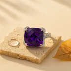 Rhodium Plated Purple Pavé Anti-Tarnish Waterproof Ring