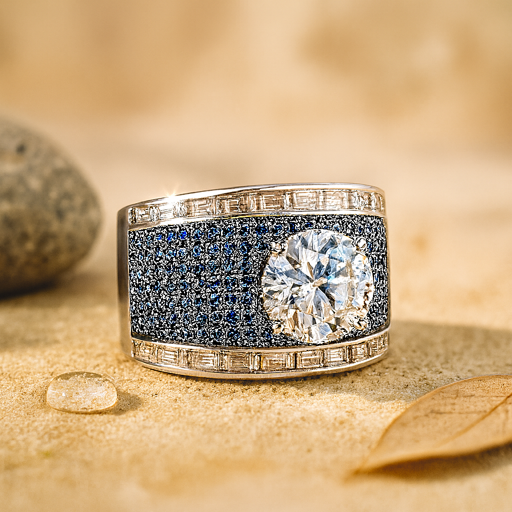 Aanura Silver Wide-Band Emerald Pavé Statement Ring