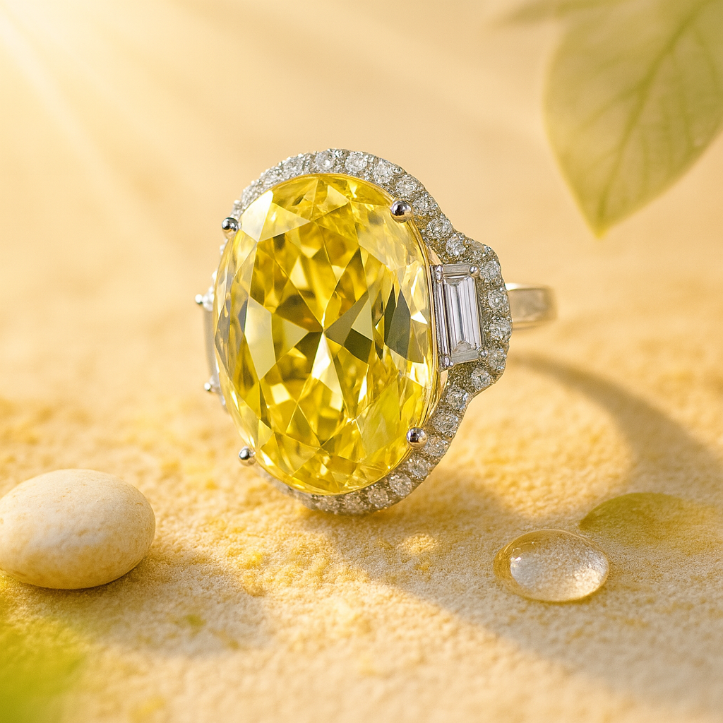 Rhodium Plated Vintage Yellow Gem Anti-Tarnish Waterproof Ring