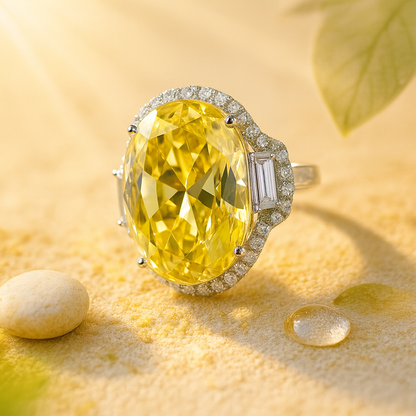Aanura Silver Yellow Gem Vintage Cocktail Ring