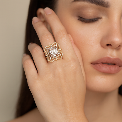 Aanura Gold-Tone Pink Gem Geometric Cocktail Ring