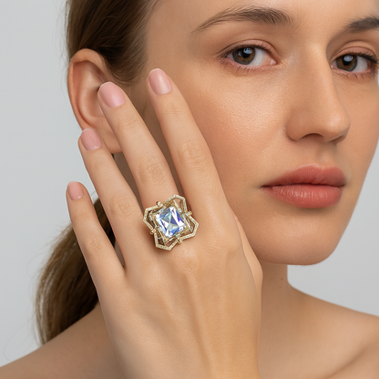 Aanura Gold-Tone Pink Gem Geometric Cocktail Ring