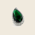 Rhodium Plated Green Teardrop Anti-Tarnish Waterproof Ring