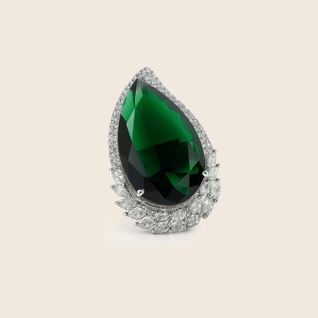 Aanura Silver Green Teardrop Gem Cocktail Ring