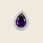 Rhodium Plated Green Oval Halo Anti-Tarnish Waterproof Ring