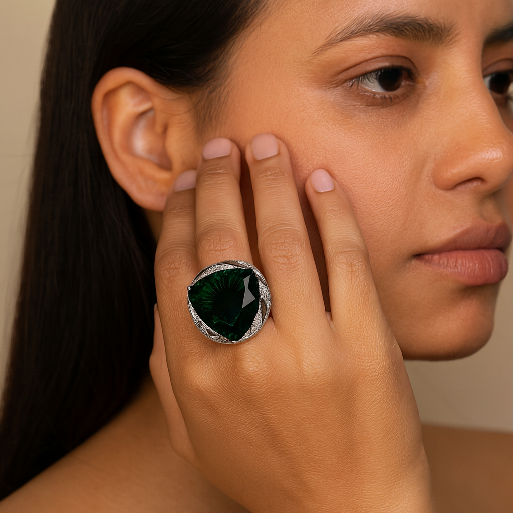 Aanura Silver Oversized Ruby-Red Statement Ring