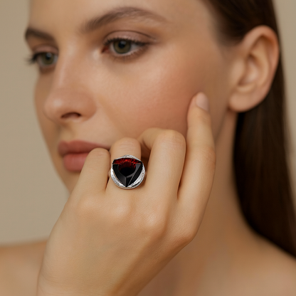 Aanura Silver Oversized Ruby-Red Statement Ring