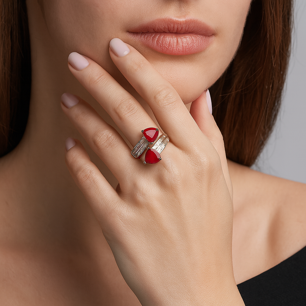 Aanura Silver Radiant-Cut Gemstone Statement Ring