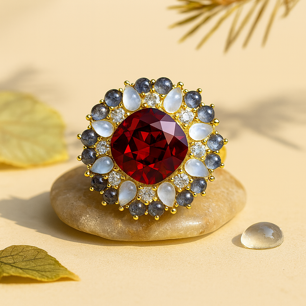 Aanura Silver Emerald Cluster Statement Ring