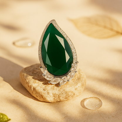 Aanura Silver Teardrop Gem Cocktail Ring