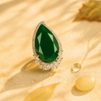 Rhodium Plated Green Teardrop Anti-Tarnish Waterproof Ring