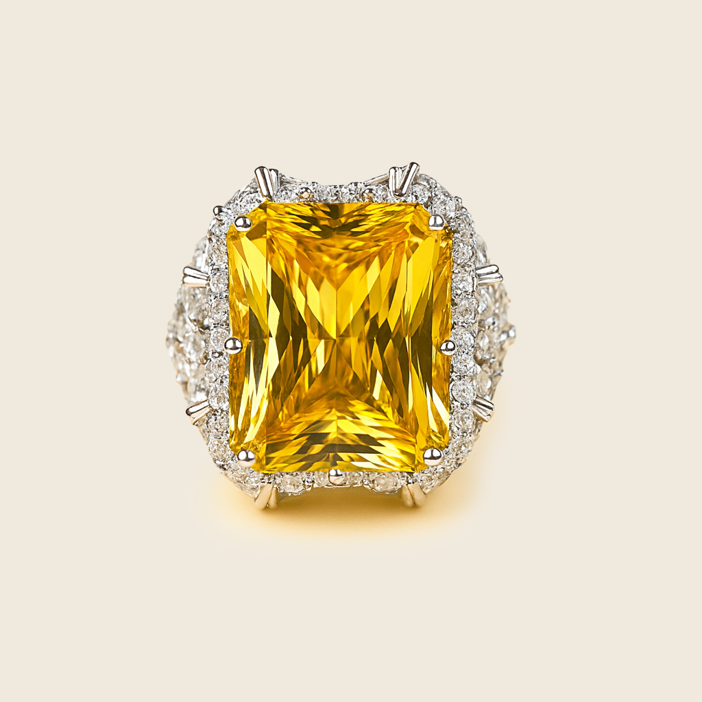 Aanura Silver Ruby-Red Emerald-Cut Cocktail Ring