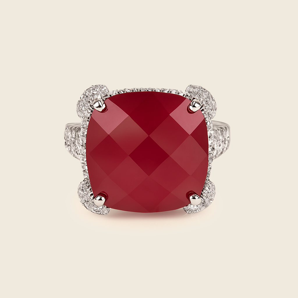 Aanura Silver Purple Gem Pavé Crystal Cocktail Ring
