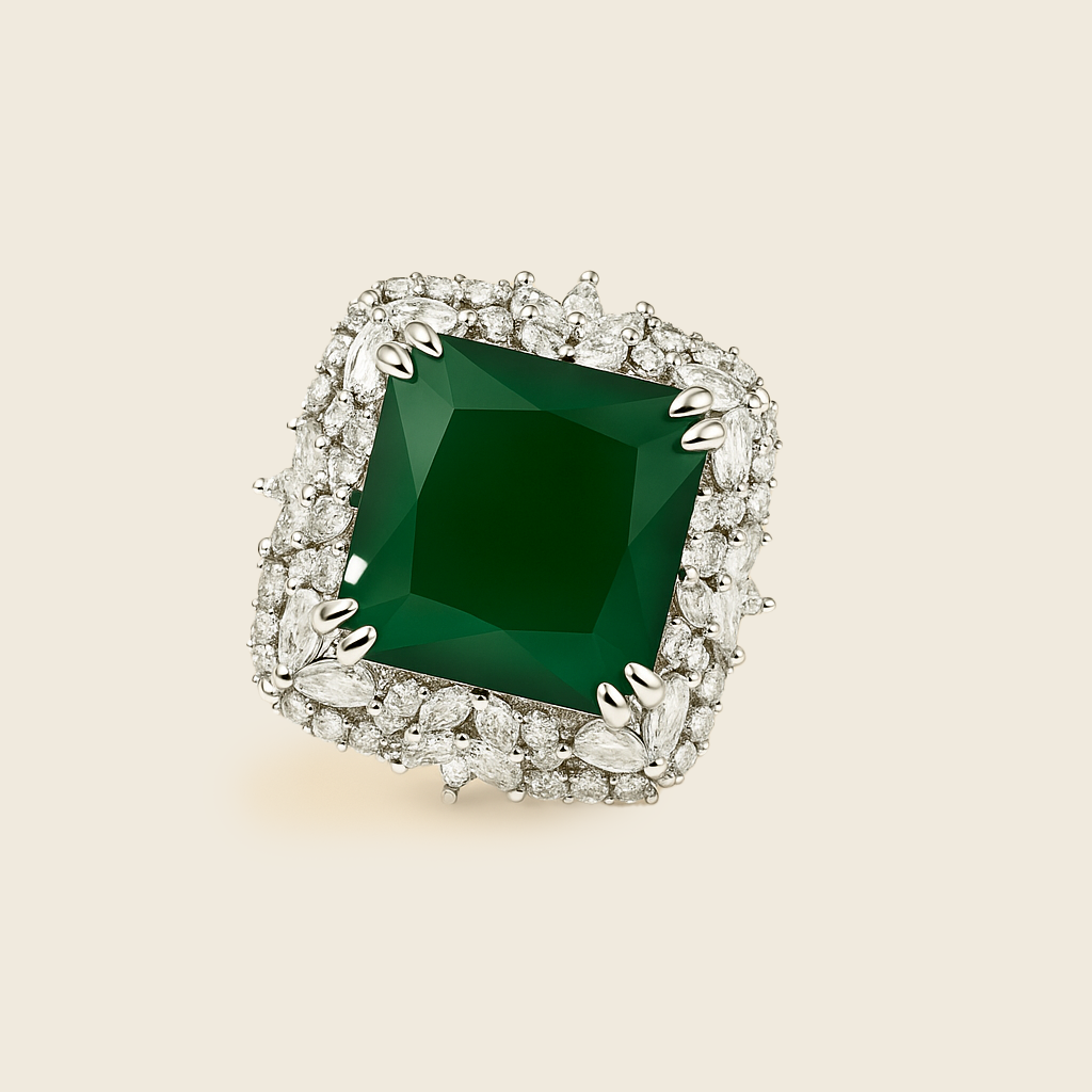 Aanura Silver Emerald-Cut Green Gem Cocktail Ring