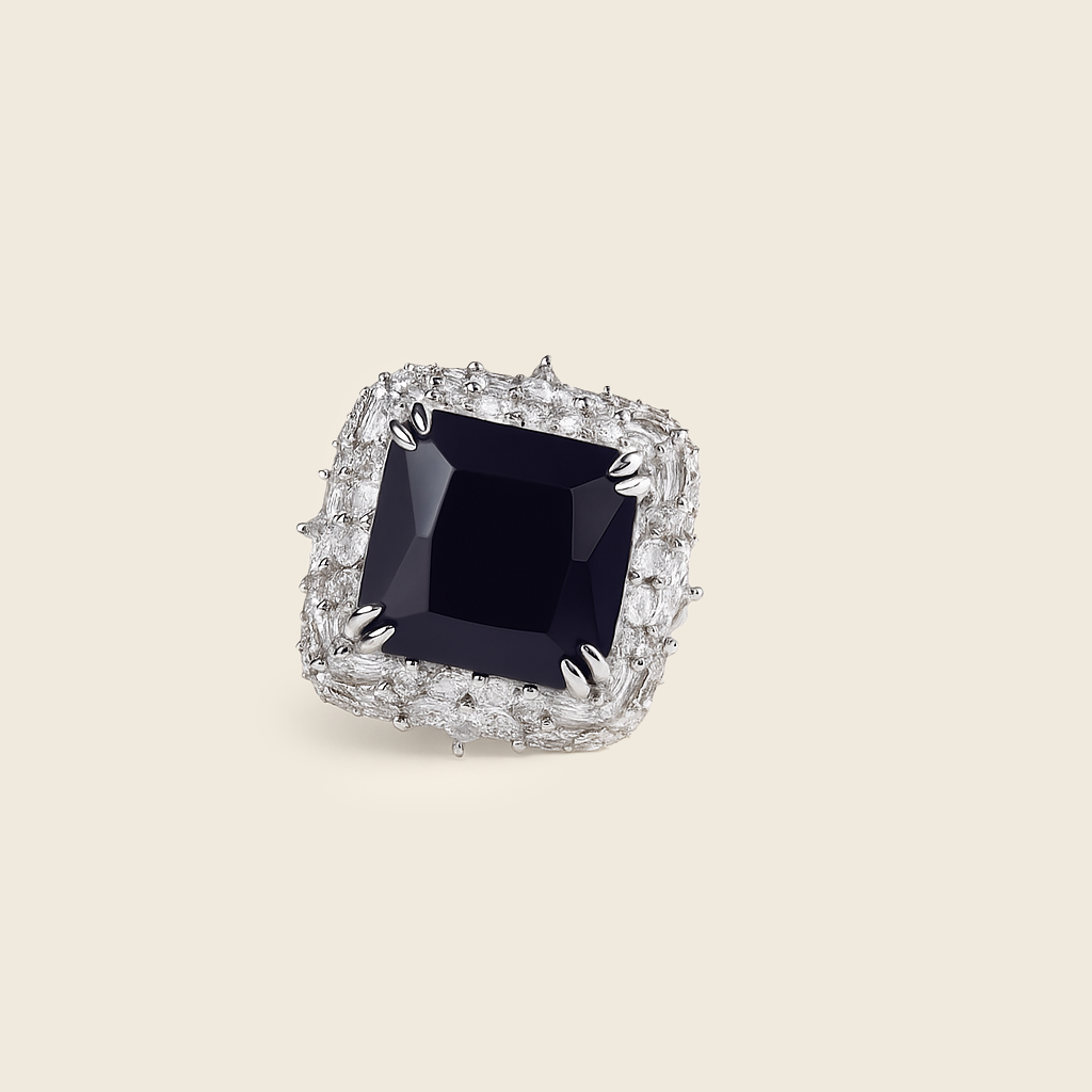 Aanura Silver Emerald-Cut Green Gem Cocktail Ring