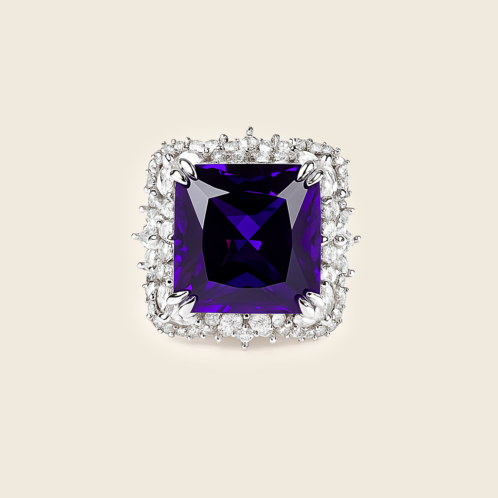 Aanura Silver Emerald-Cut Green Gem Cocktail Ring
