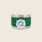 Aanura Silver Wide-Band Emerald Pavé Statement Ring