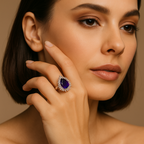 Rhodium Plated Green Oval Halo Anti-Tarnish Waterproof Ring